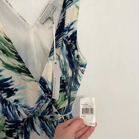 NEW NWT ADELYN RAE Nevina Ruffle Wrap Front Maxi Dress Multi Palm Leaf Tropical - Picture 6 of 16
